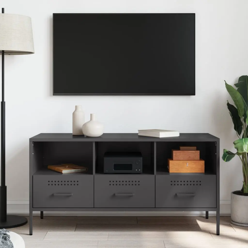 TV Cabinet Black Industrial Style 100.5cm Cold-Rolled Steel Frame Living Room Storage Unit