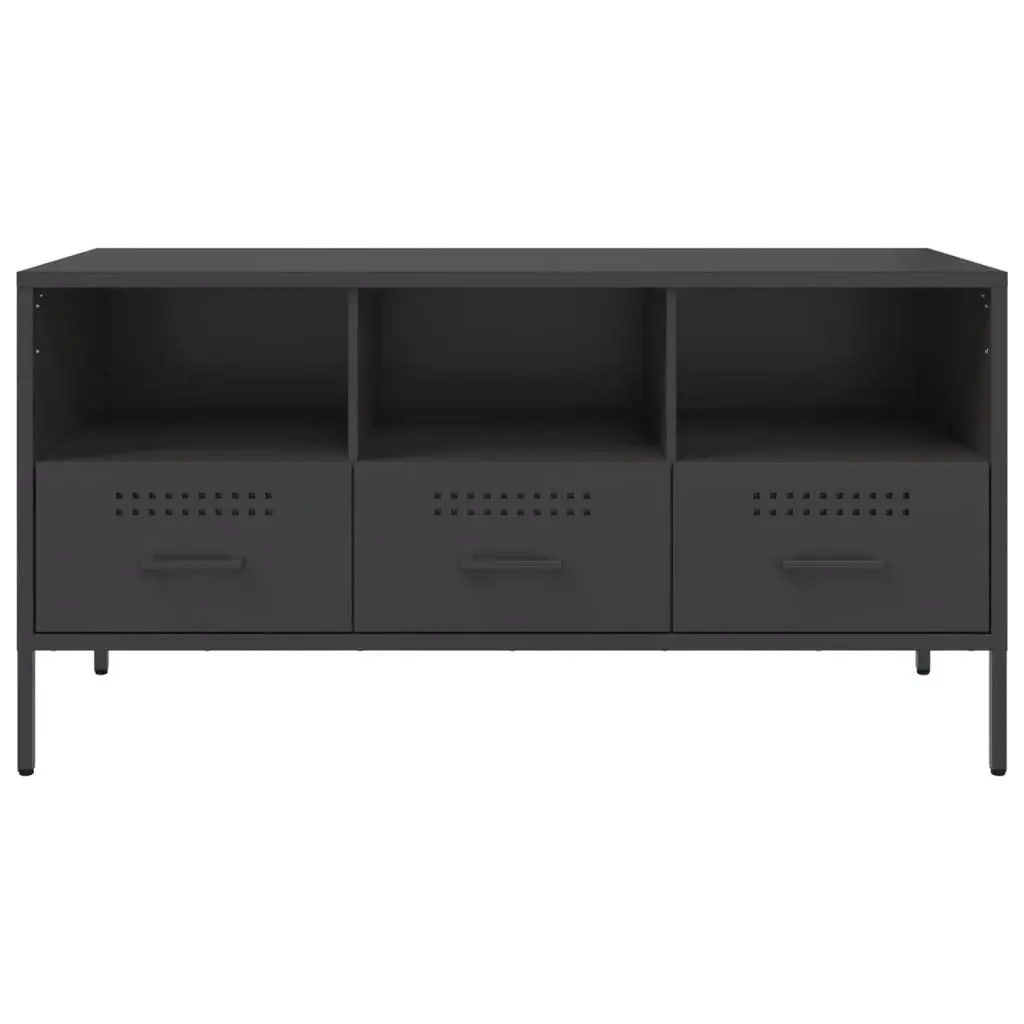TV Cabinet Black Industrial Style 100.5cm Cold-Rolled Steel Frame Living Room Storage Unit