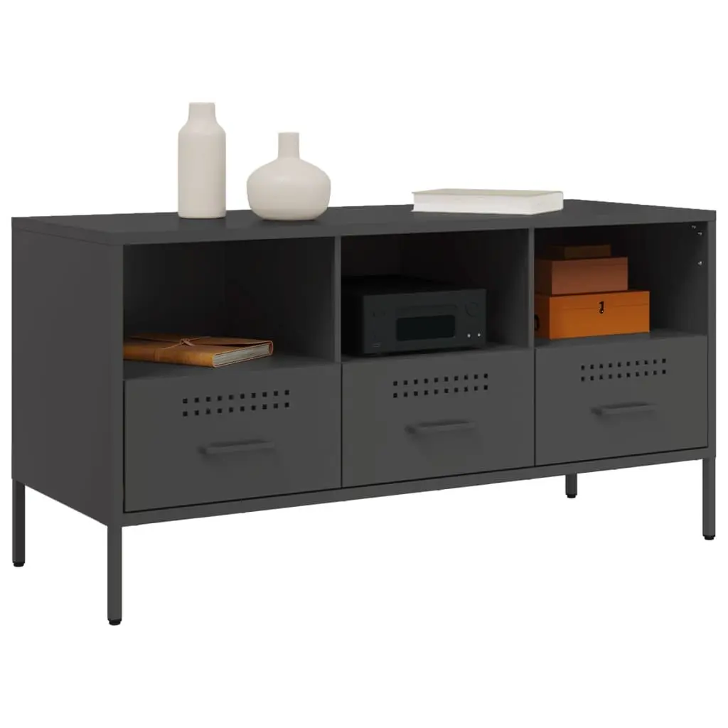 TV Cabinet Black Industrial Style 100.5cm Cold-Rolled Steel Frame Living Room Storage Unit