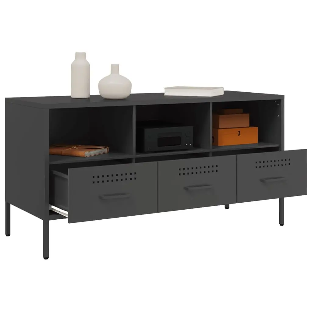 TV Cabinet Black Industrial Style 100.5cm Cold-Rolled Steel Frame Living Room Storage Unit