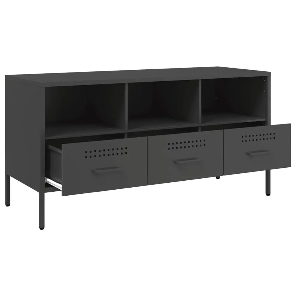 TV Cabinet Black Industrial Style 100.5cm Cold-Rolled Steel Frame Living Room Storage Unit