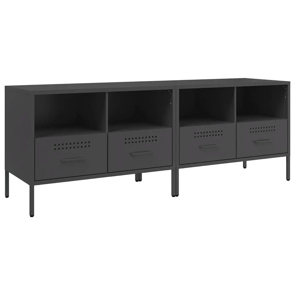TV Cabinets Black Industrial 2 Piece Storage Unit Steel Frame
