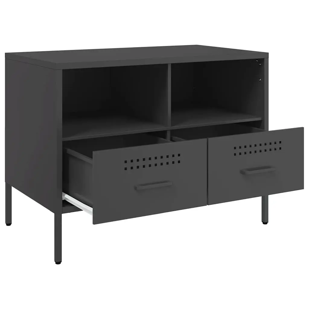 TV Cabinets Black Industrial 2 Piece Storage Unit Steel Frame