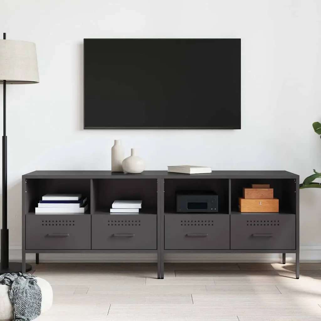TV Cabinets Black Industrial 2 Piece Storage Unit Steel Frame