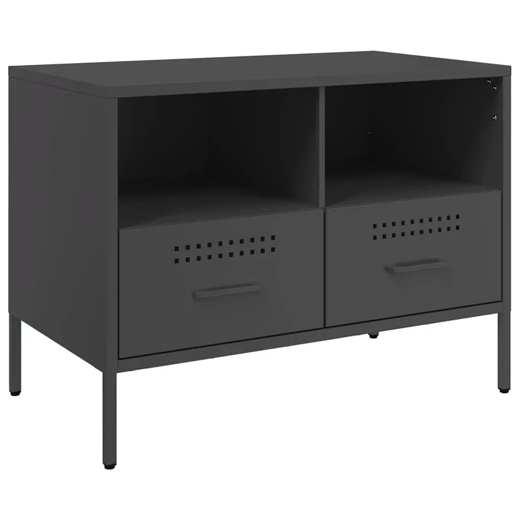TV Cabinets Black Industrial 2 Piece Storage Unit Steel Frame