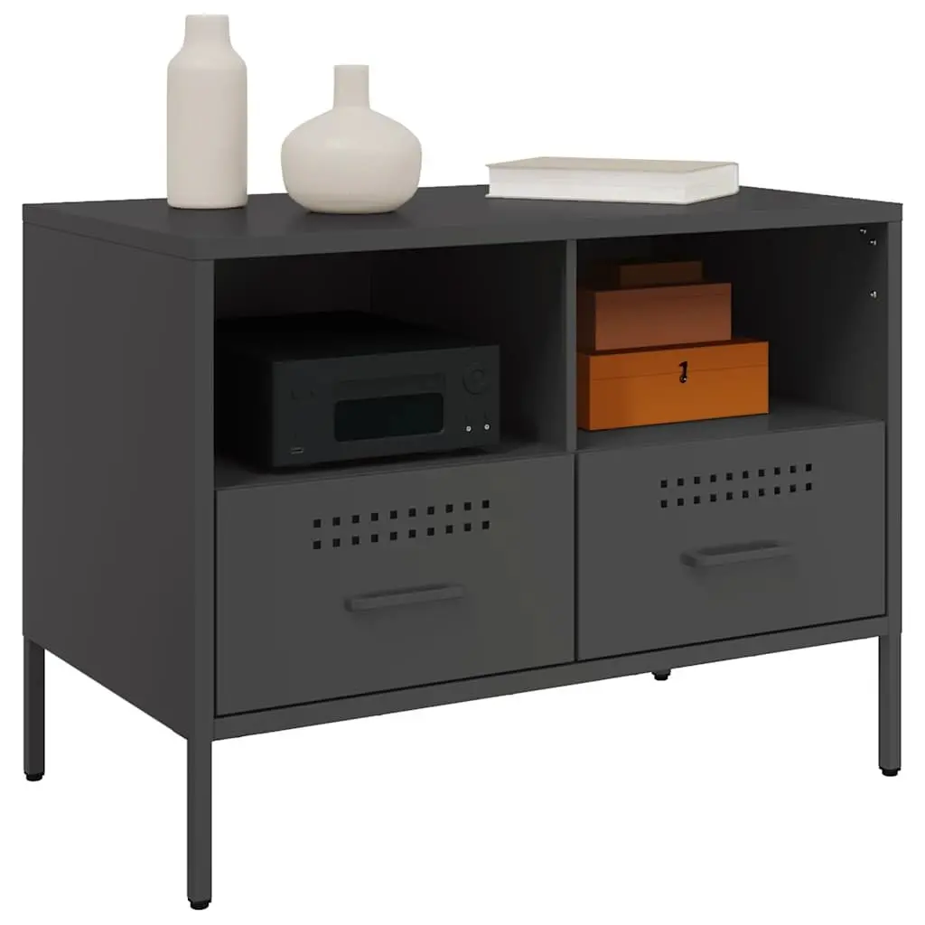 TV Cabinets Black Industrial 2 Piece Storage Unit Steel Frame