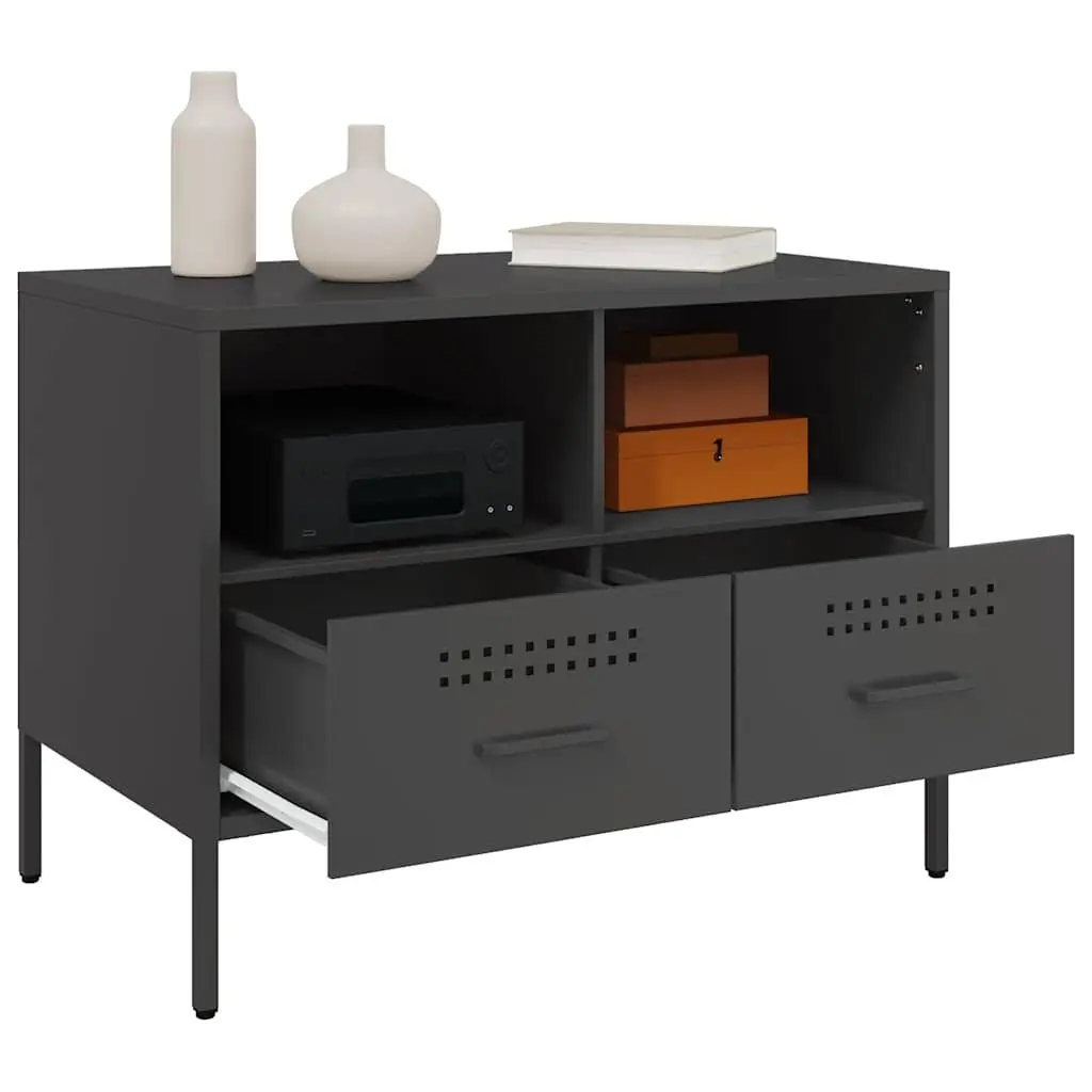 TV Cabinets Black Industrial 2 Piece Storage Unit Steel Frame
