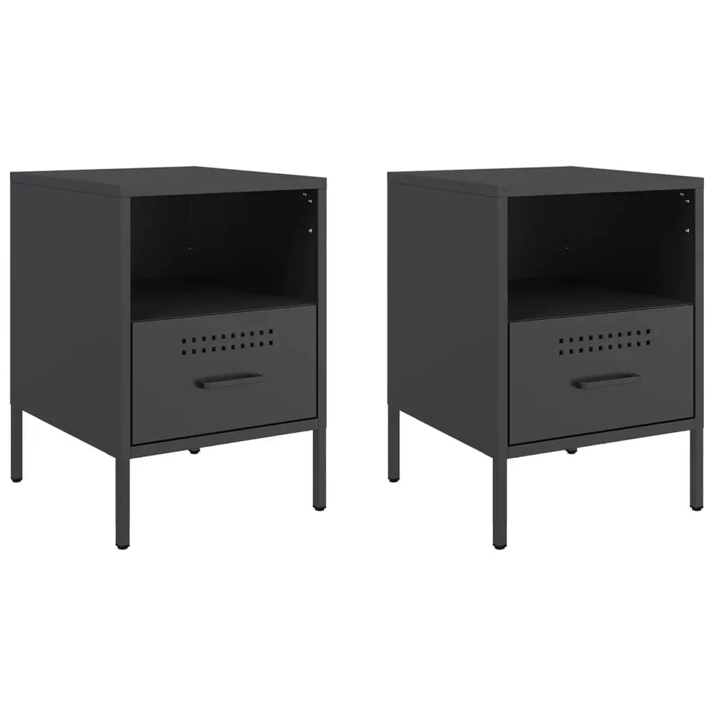 Black Industrial Steel Bedside Cabinets 2 pcs