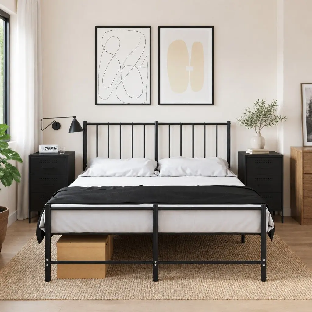 Bedside Cabinets Industrial Style Black 36x39x68 cm Cold-rolled Steel 2 Piece