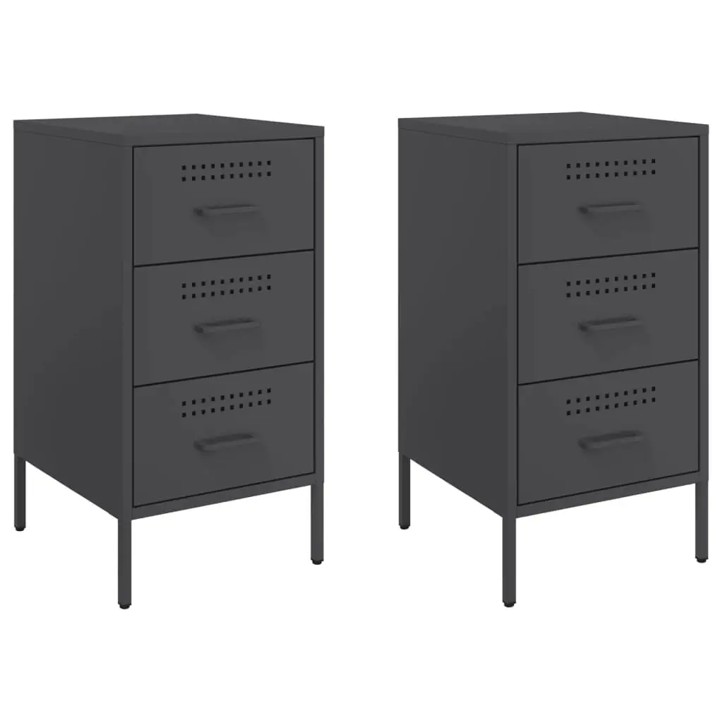 Bedside Cabinets Industrial Style Black 36x39x68 cm Cold-rolled Steel 2 Piece