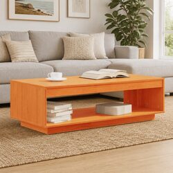 Rustic Solid Pine Wood Coffee Table with Storage Shelf