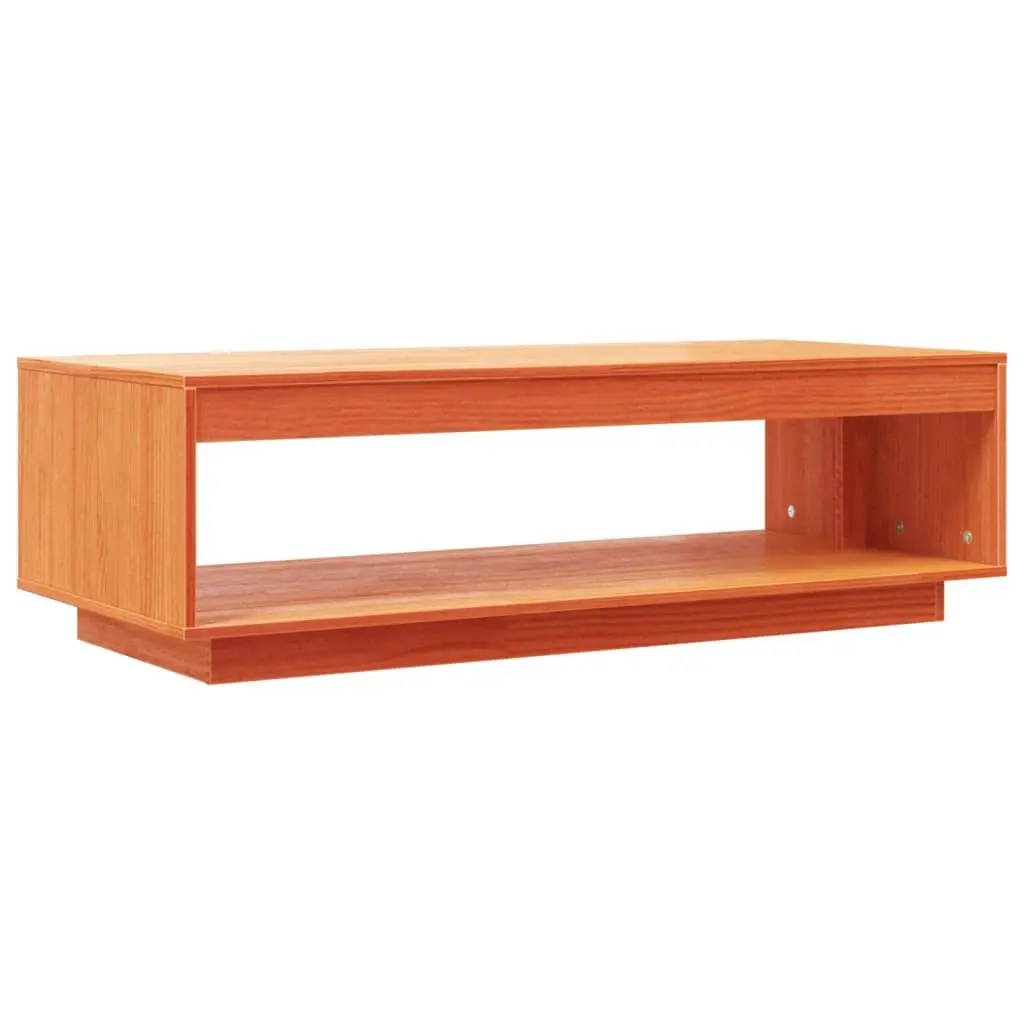 Solid Pine Wood Coffee Table with Storage Shelf Brown Living Room Accent