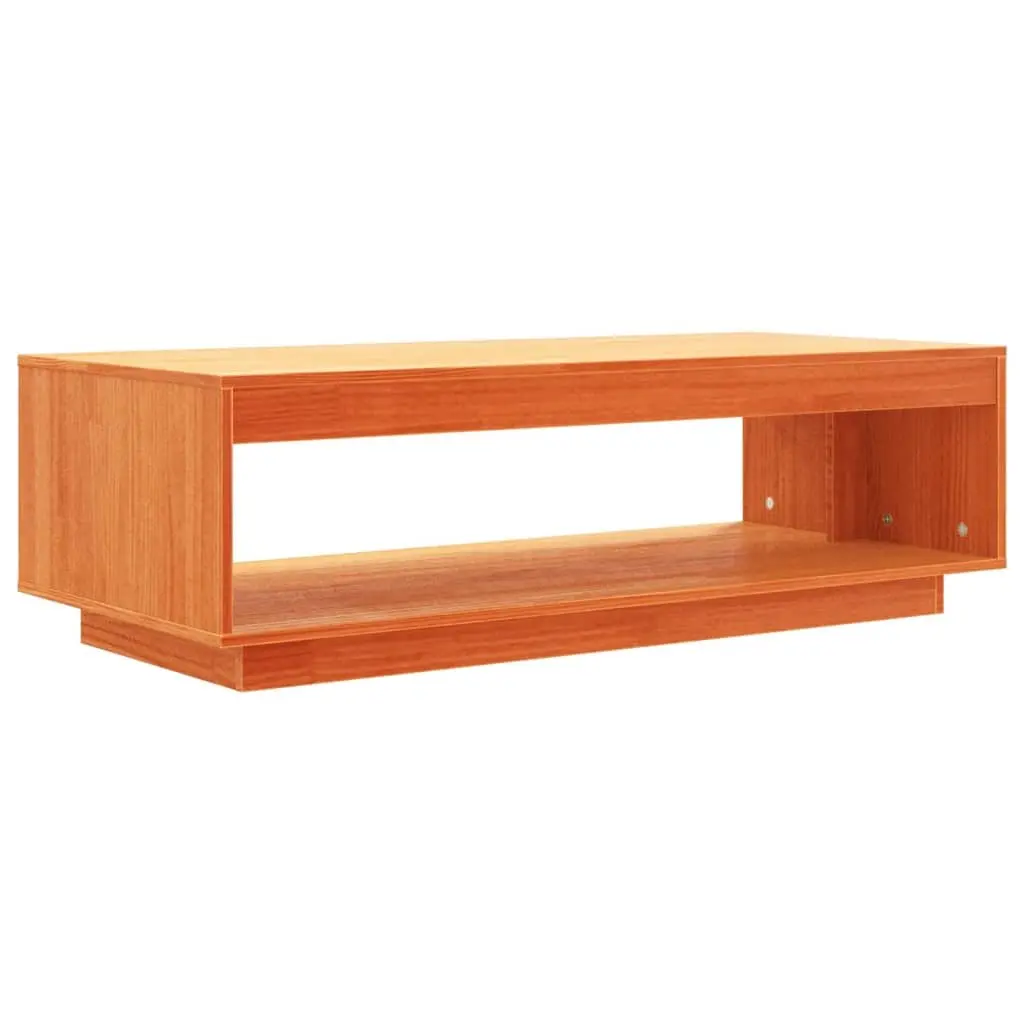 Solid Pine Wood Coffee Table with Storage Shelf Brown Living Room Accent