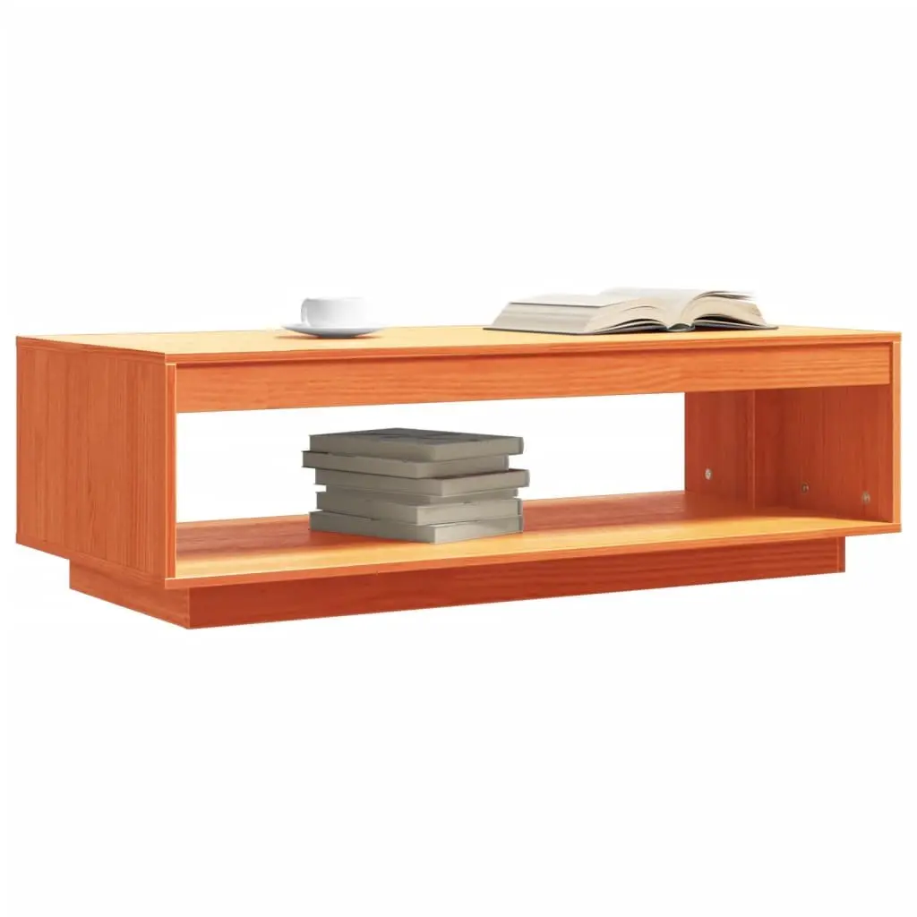 Solid Pine Wood Coffee Table with Storage Shelf Brown Living Room Accent