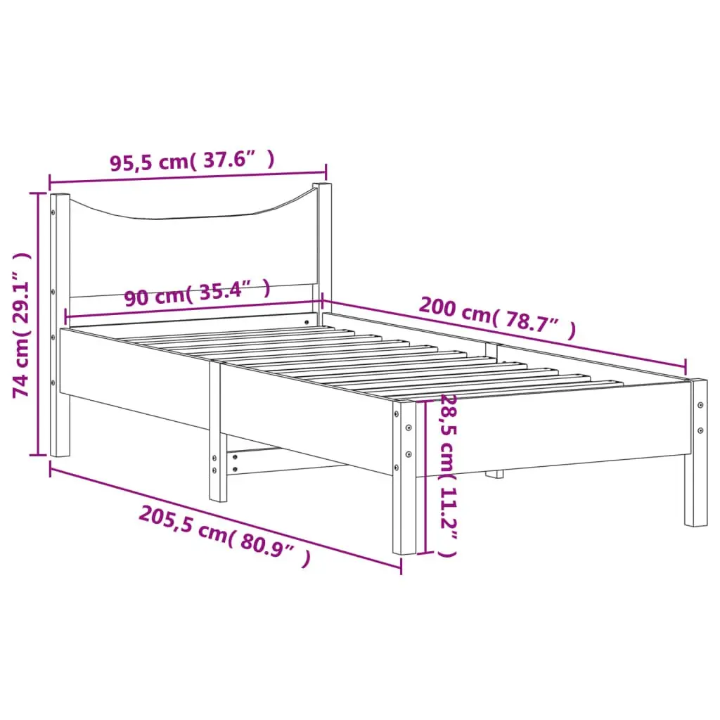 Solid Wood Pine Single Bed Frame 92x187 cm