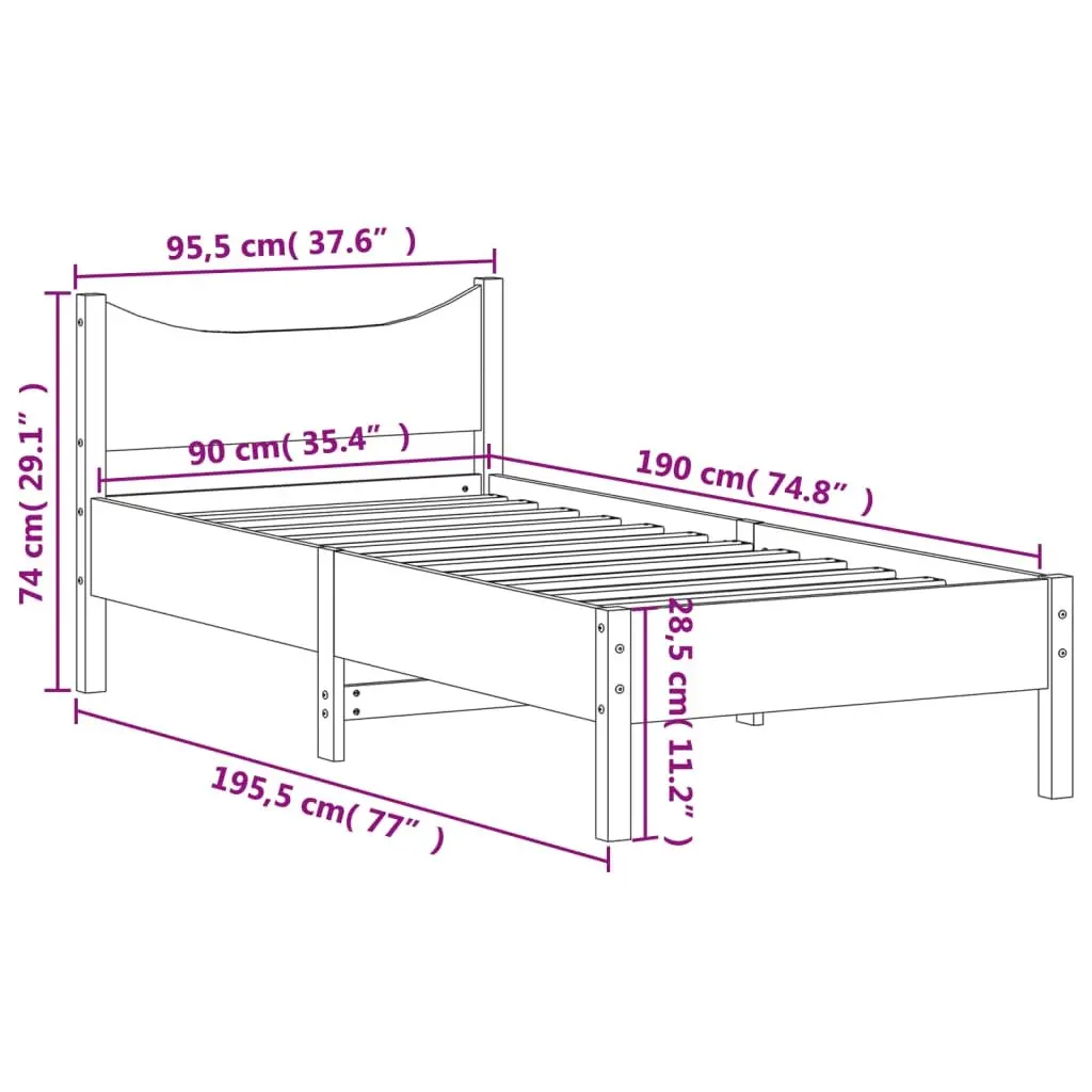 Solid Wood Pine Bed Frame 90x190 cm in Brown