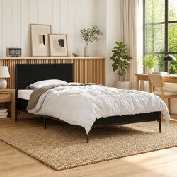 Black Bed Frame with Headboard 90x190 cm