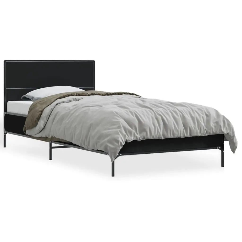 Black Bed Frame with Headboard 90x190 cm