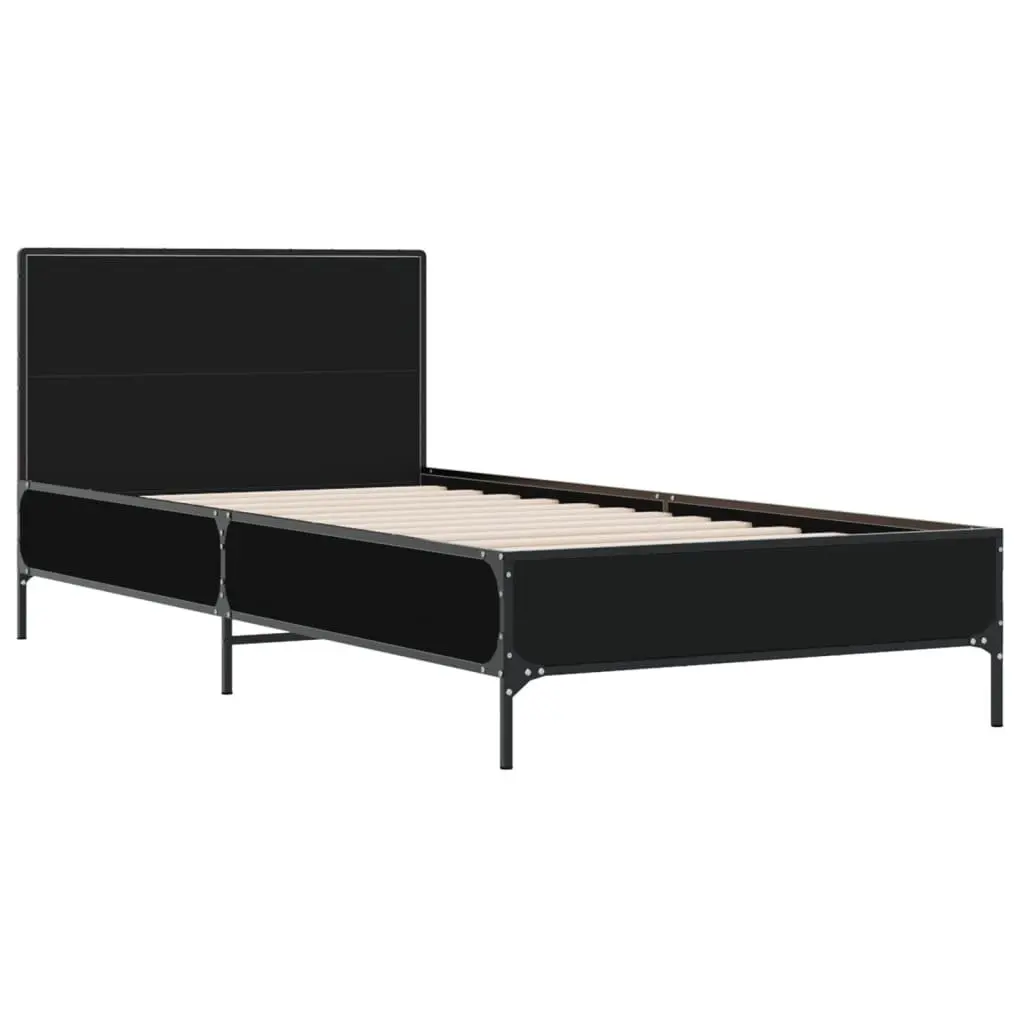 Black Bed Frame with Headboard 90x190 cm