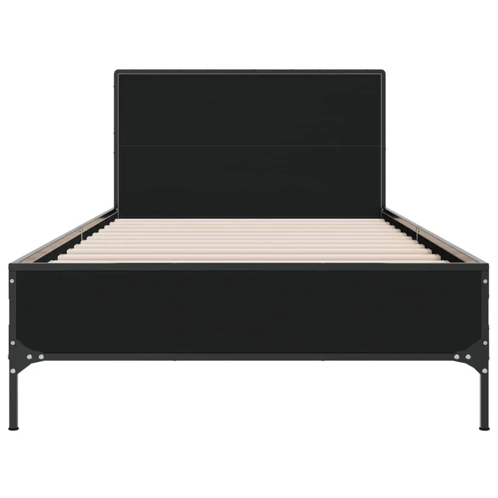 Black Bed Frame with Headboard 90x190 cm