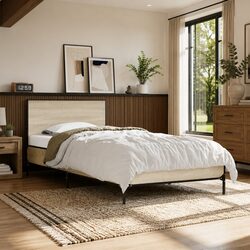 Single Bed Frame 90x190cm Brown with Headboard