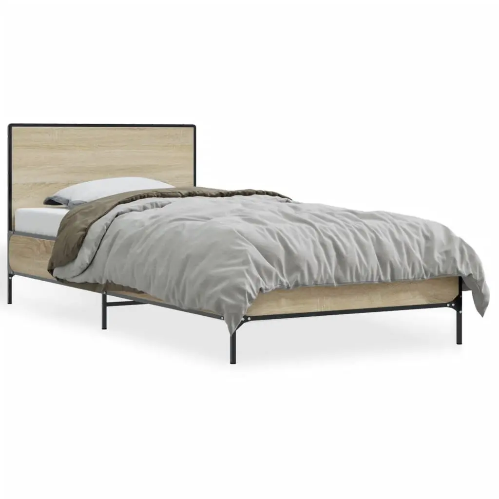 Bed Frame Brown 90x190cm Wooden Slats Headboard