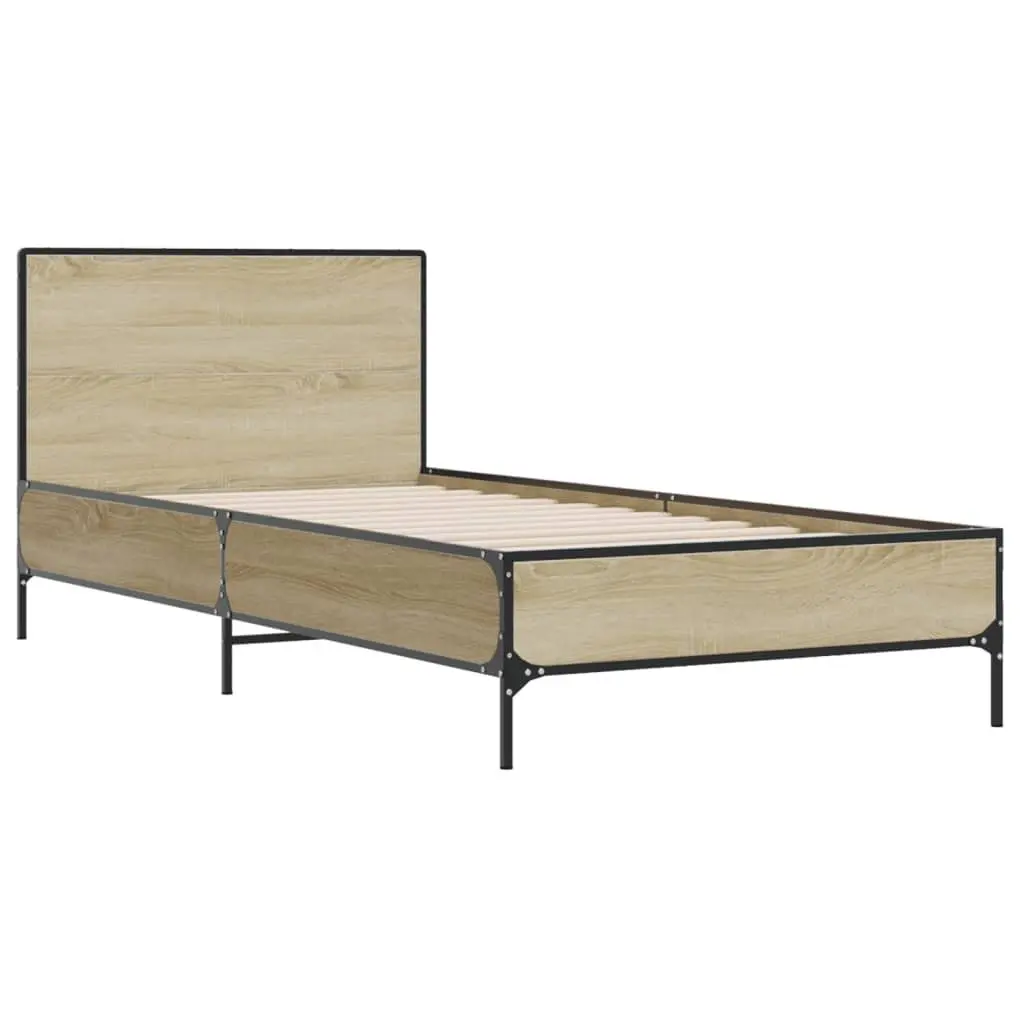 Bed Frame Brown 90x190cm Wooden Slats Headboard