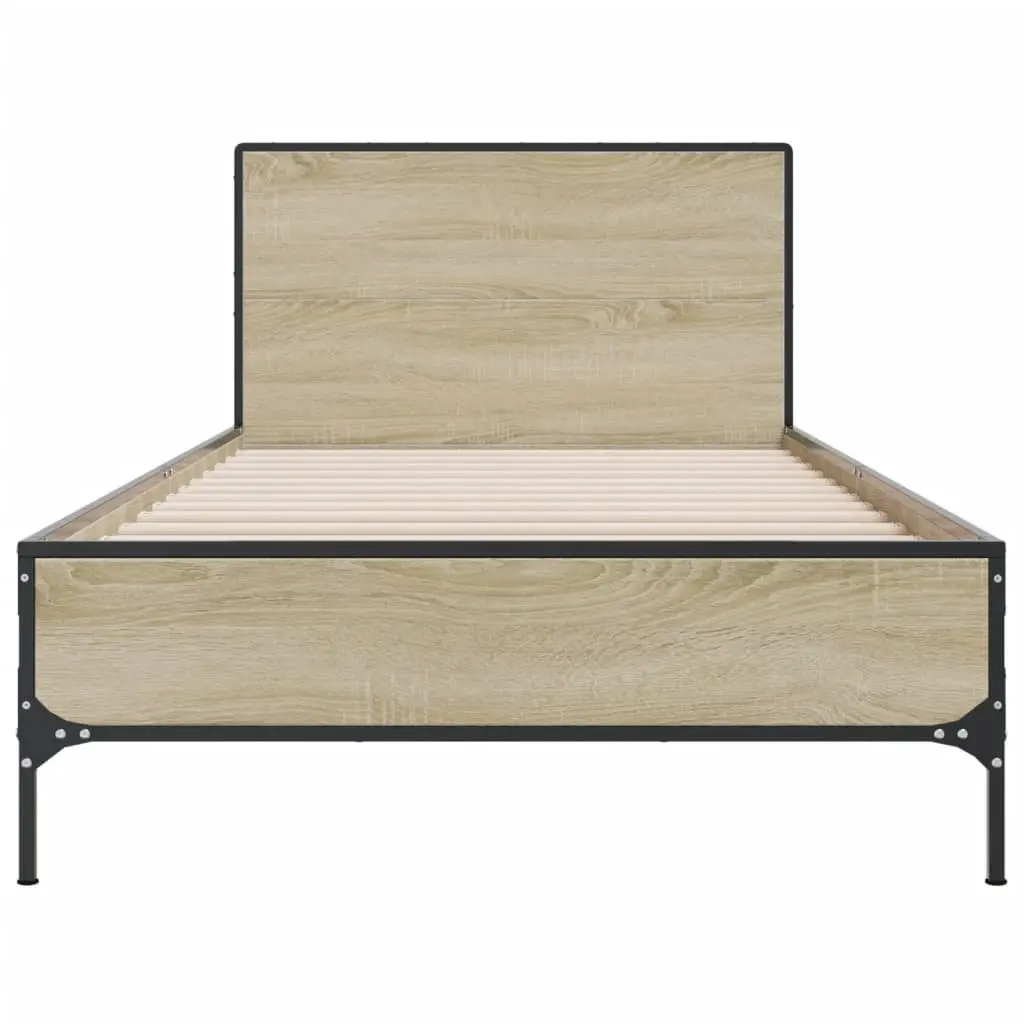 Bed Frame Brown 90x190cm Wooden Slats Headboard