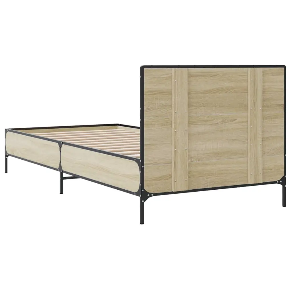 Bed Frame Brown 90x190cm Wooden Slats Headboard