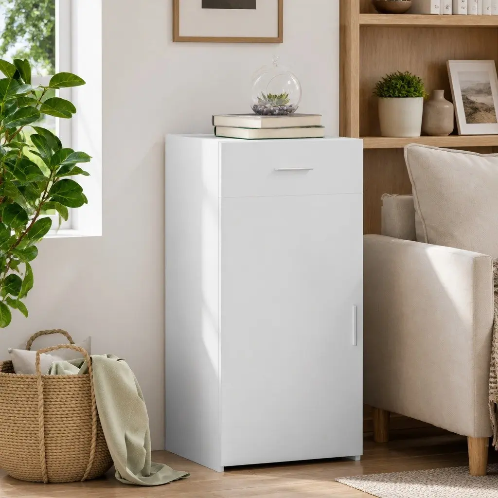 Engineered Wood Sideboard Storage Cabinet White with Drawer and Door 45 x 42.5 x 93 cm