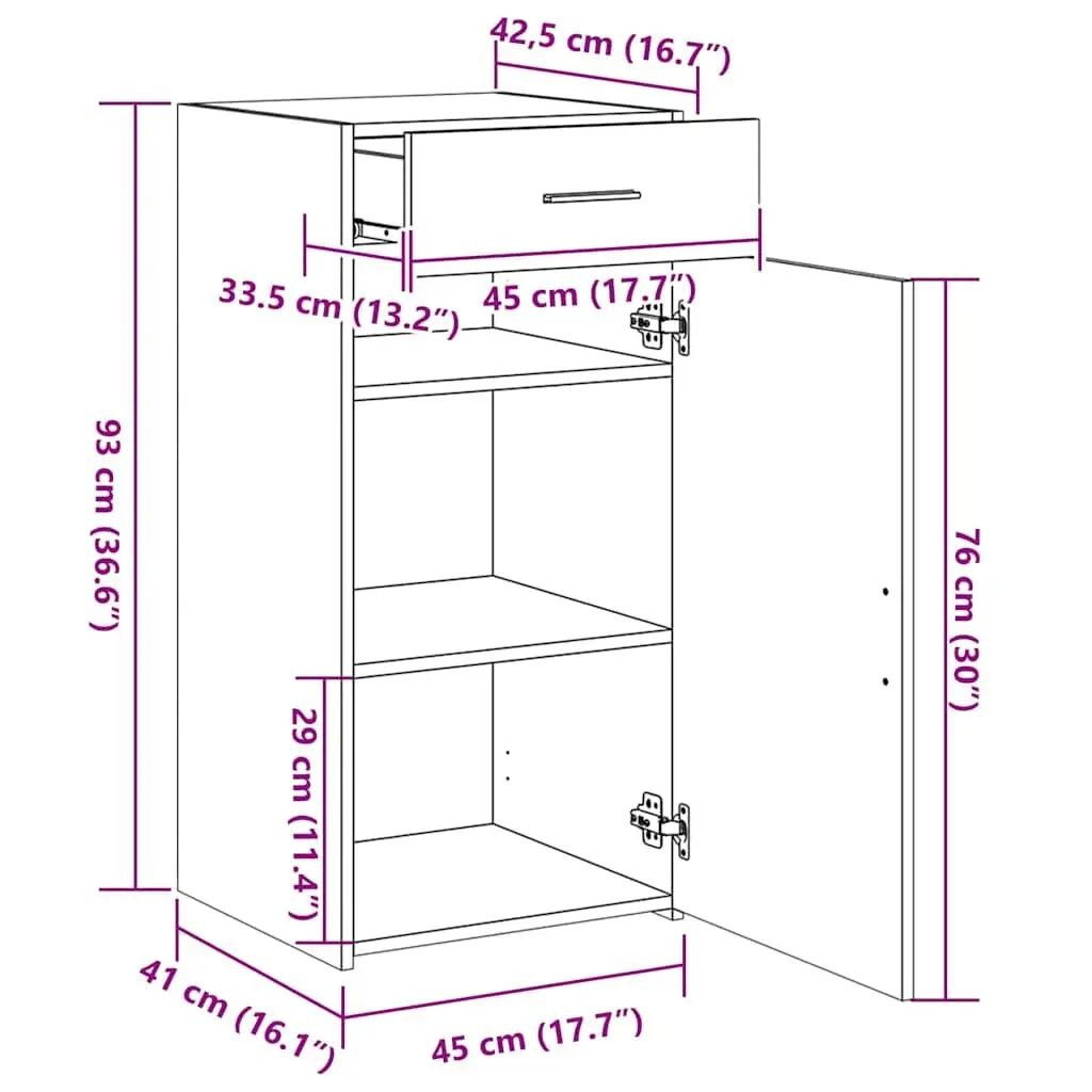 Engineered Wood Sideboard Storage Cabinet White with Drawer and Door 45 x 42.5 x 93 cm