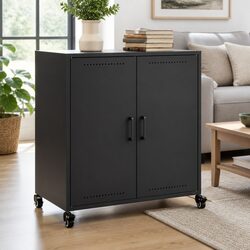 Elegant Black Sideboard with Wheels for Storage