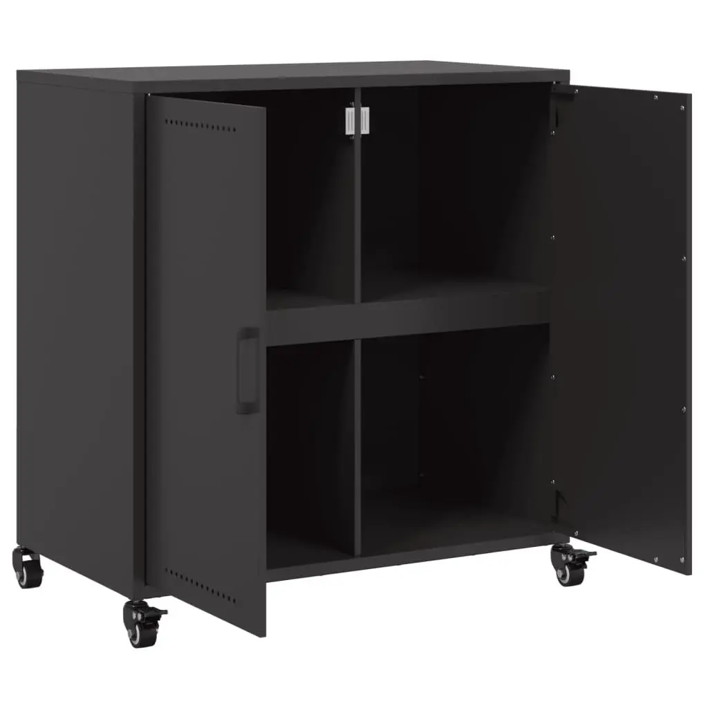 Sideboard Black Storage Cabinet Elegant Furniture Wheels Durable Steel Organiser
