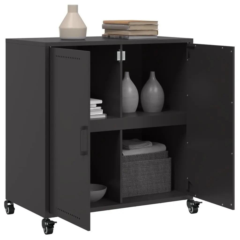Sideboard Black Storage Cabinet Elegant Furniture Wheels Durable Steel Organiser