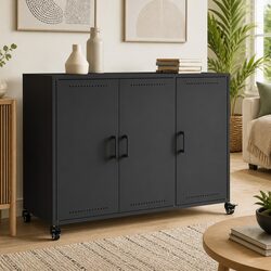 Elegant Black Sideboard with Wheels for Easy Storage