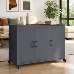Anthracite Storage Sideboard with Wheels for Living Spaces