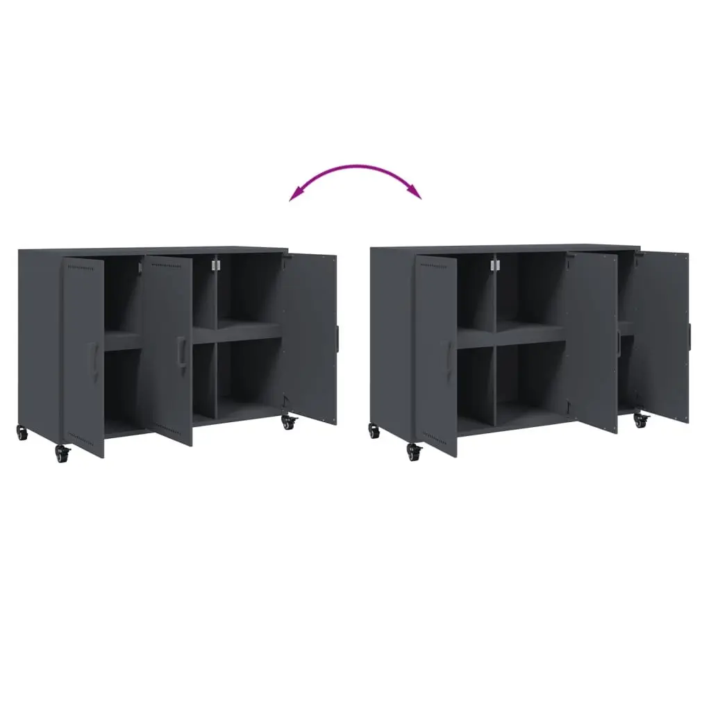 Anthracite Storage Sideboard with Wheels for Living Spaces