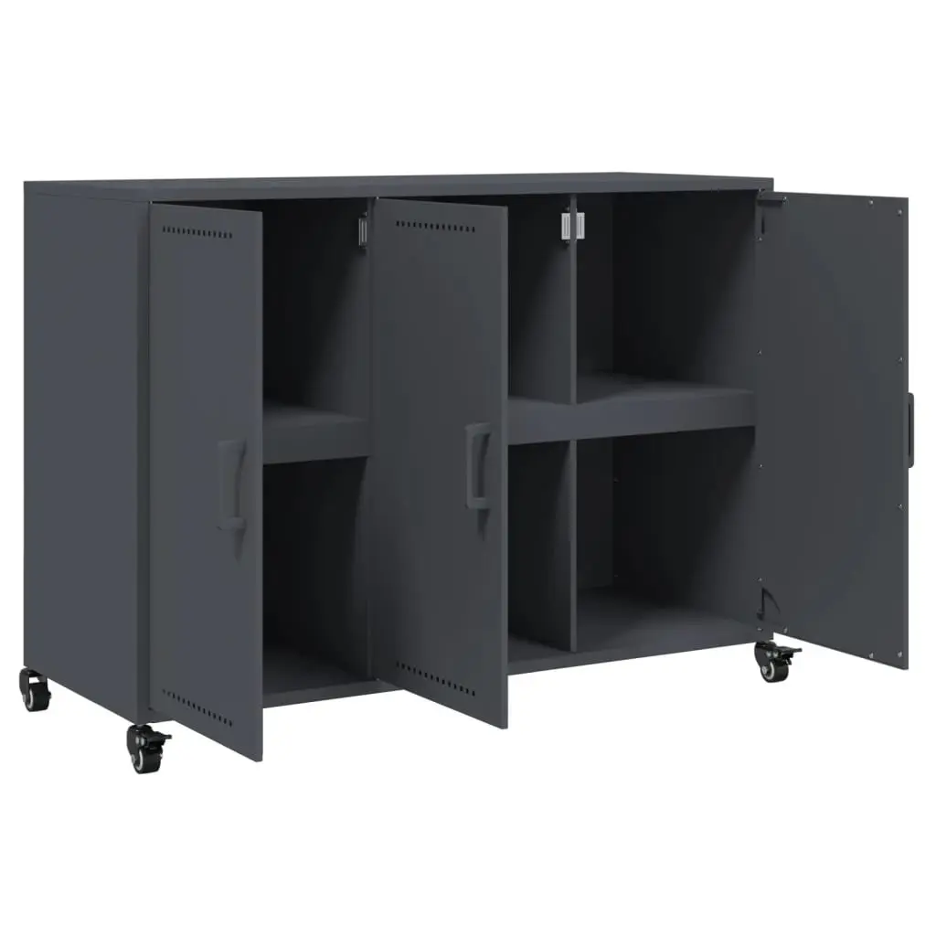Anthracite Storage Sideboard with Wheels for Living Spaces