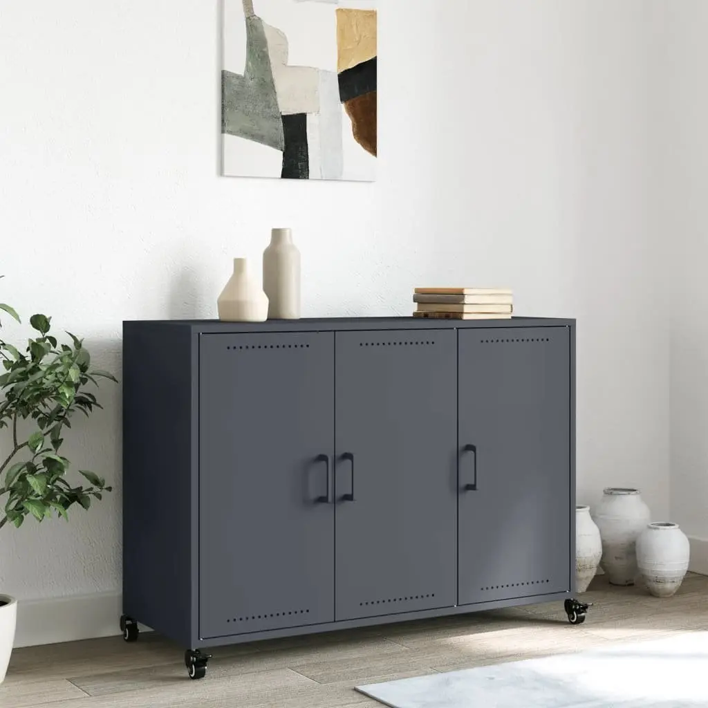 Anthracite Storage Sideboard with Wheels for Living Spaces