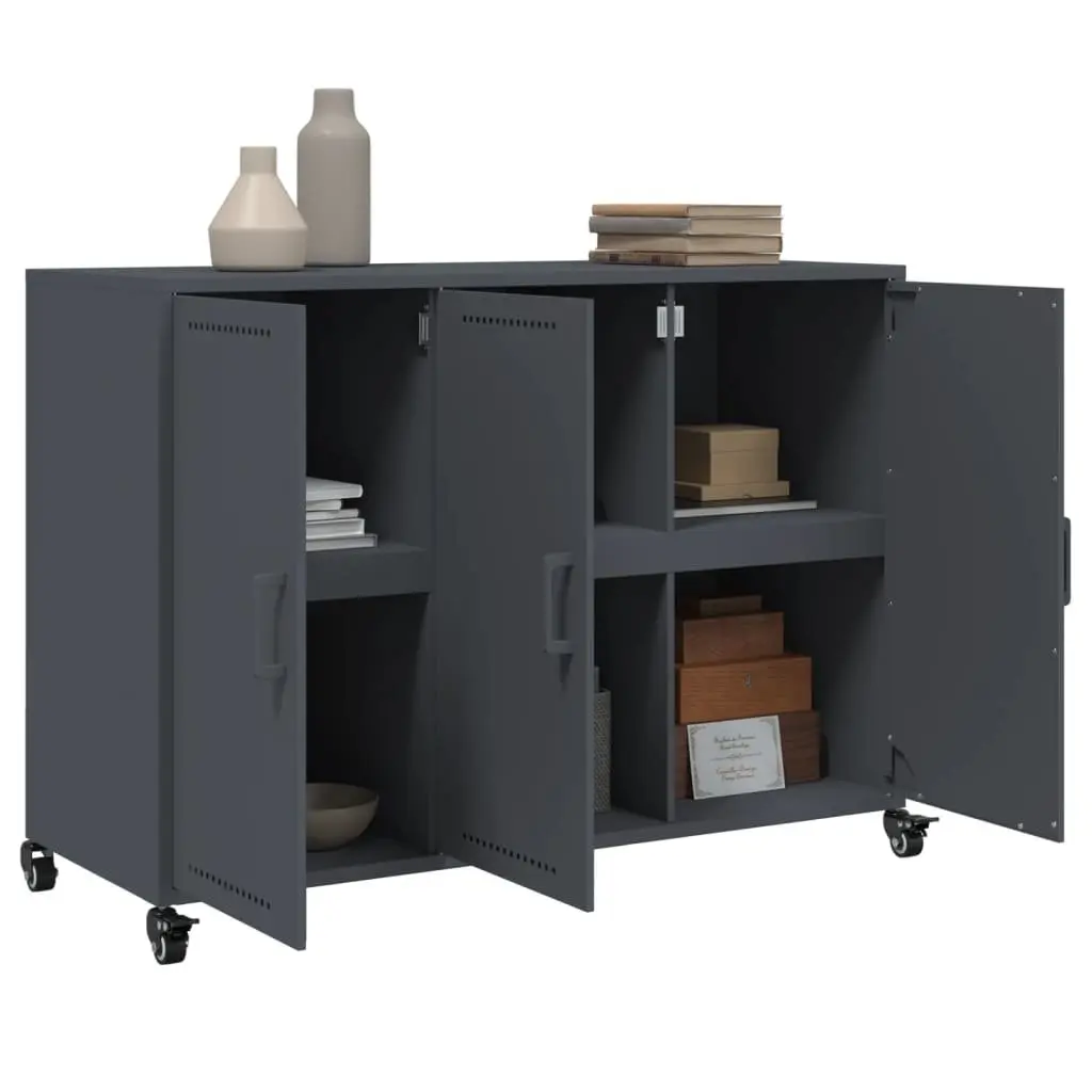 Anthracite Storage Sideboard with Wheels for Living Spaces