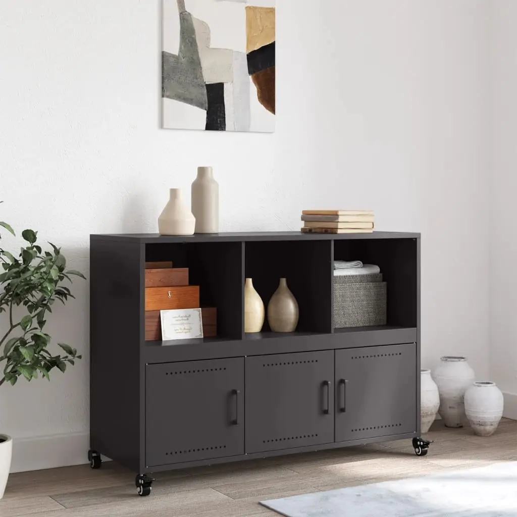 Black Sideboard Storage Cabinet on Wheels