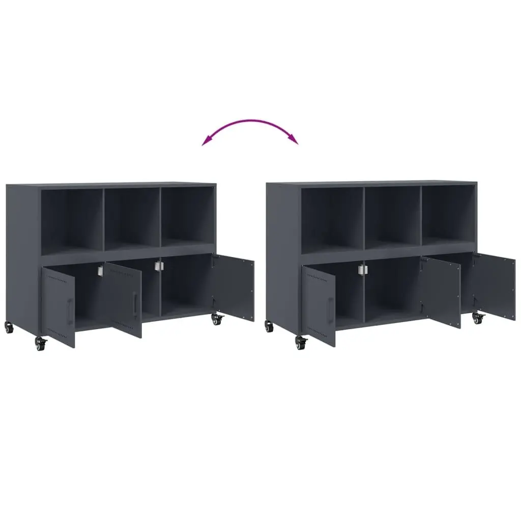 Sideboard Anthracite Storage Cabinet Steel Wheels Bedroom Living Room Furniture