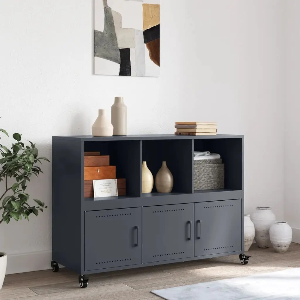 Sideboard Anthracite Storage Cabinet Steel Wheels Bedroom Living Room Furniture