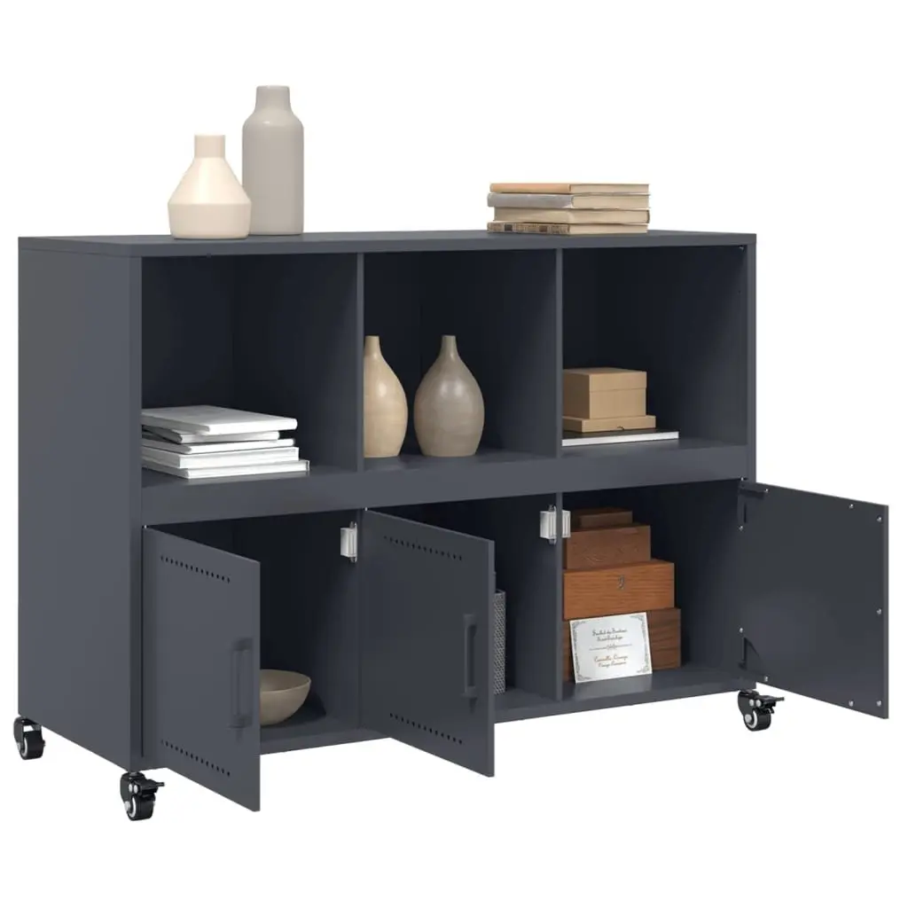 Sideboard Anthracite Storage Cabinet Steel Wheels Bedroom Living Room Furniture