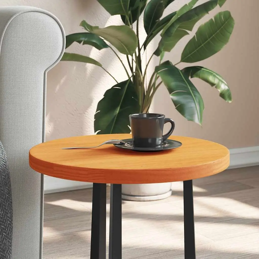 Solid Pinewood Round Table Top Brown 40cm Wax Finish Indoor Furniture