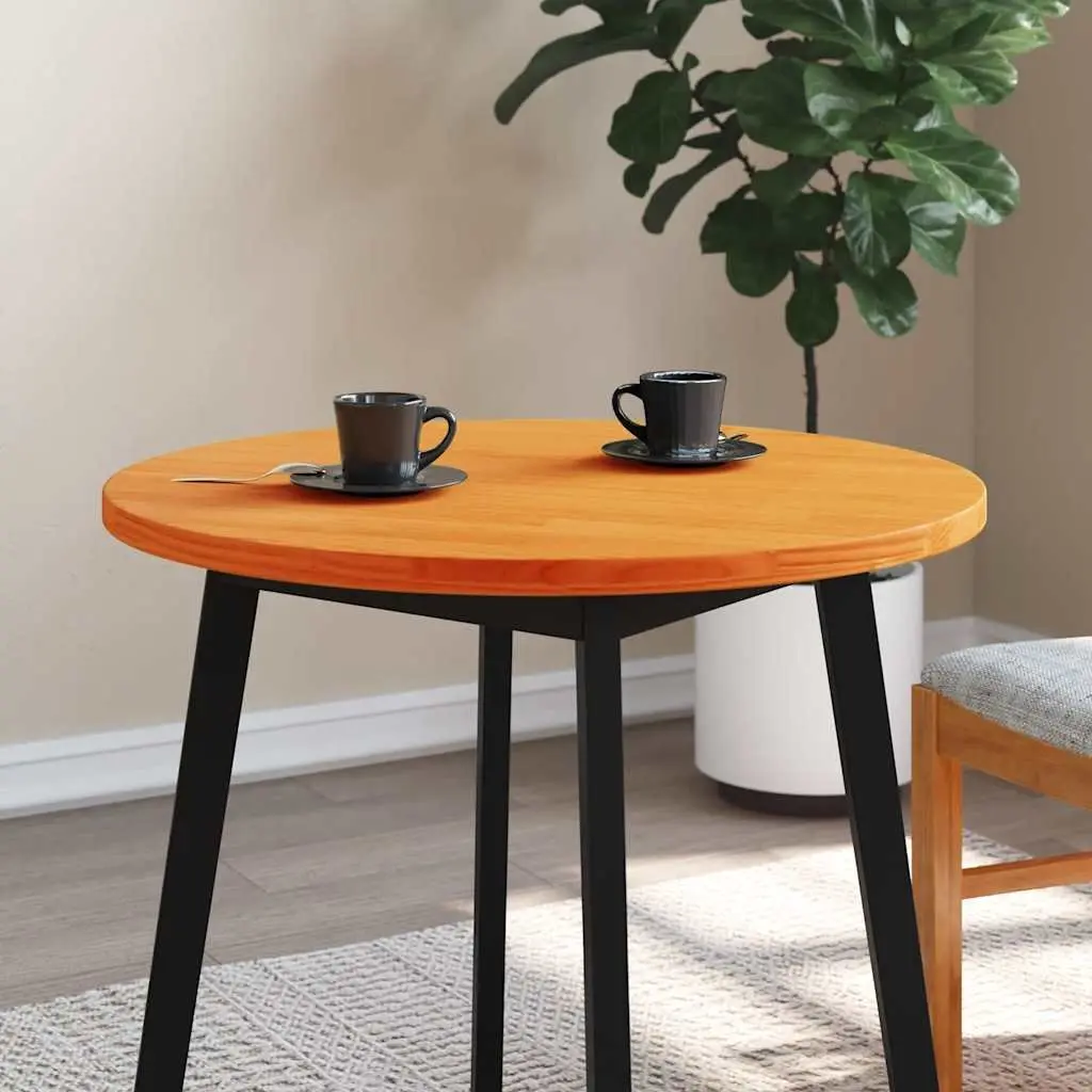 Round Wooden Table Top Brown Solid Pine Wood Wax Indoor Coffee Tabletop
