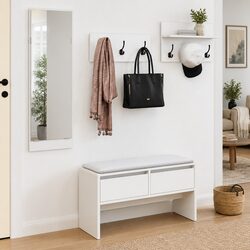 4 Piece White Hallway Furniture Set with Storage Bench