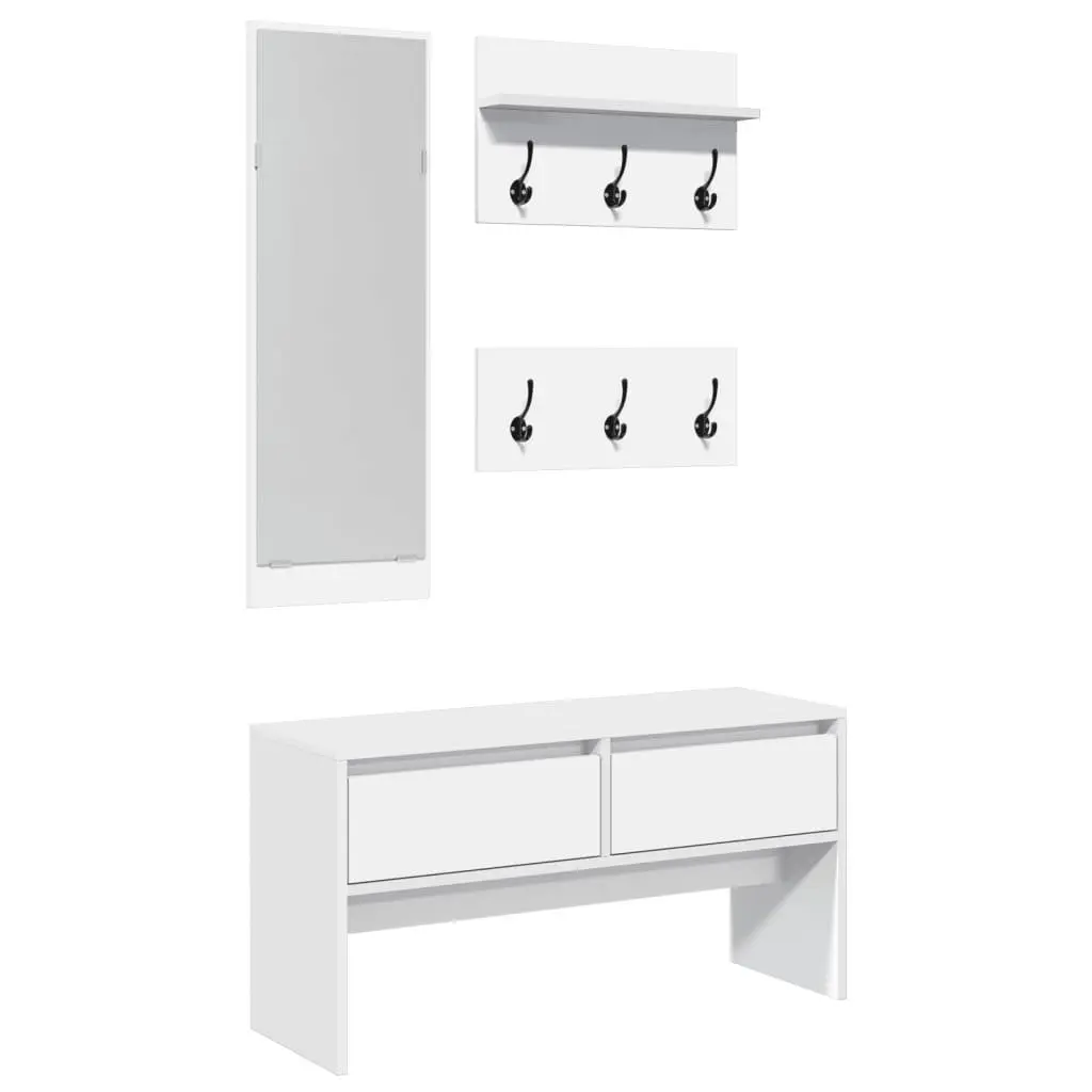 4 Piece White Hallway Furniture Set with Storage Bench