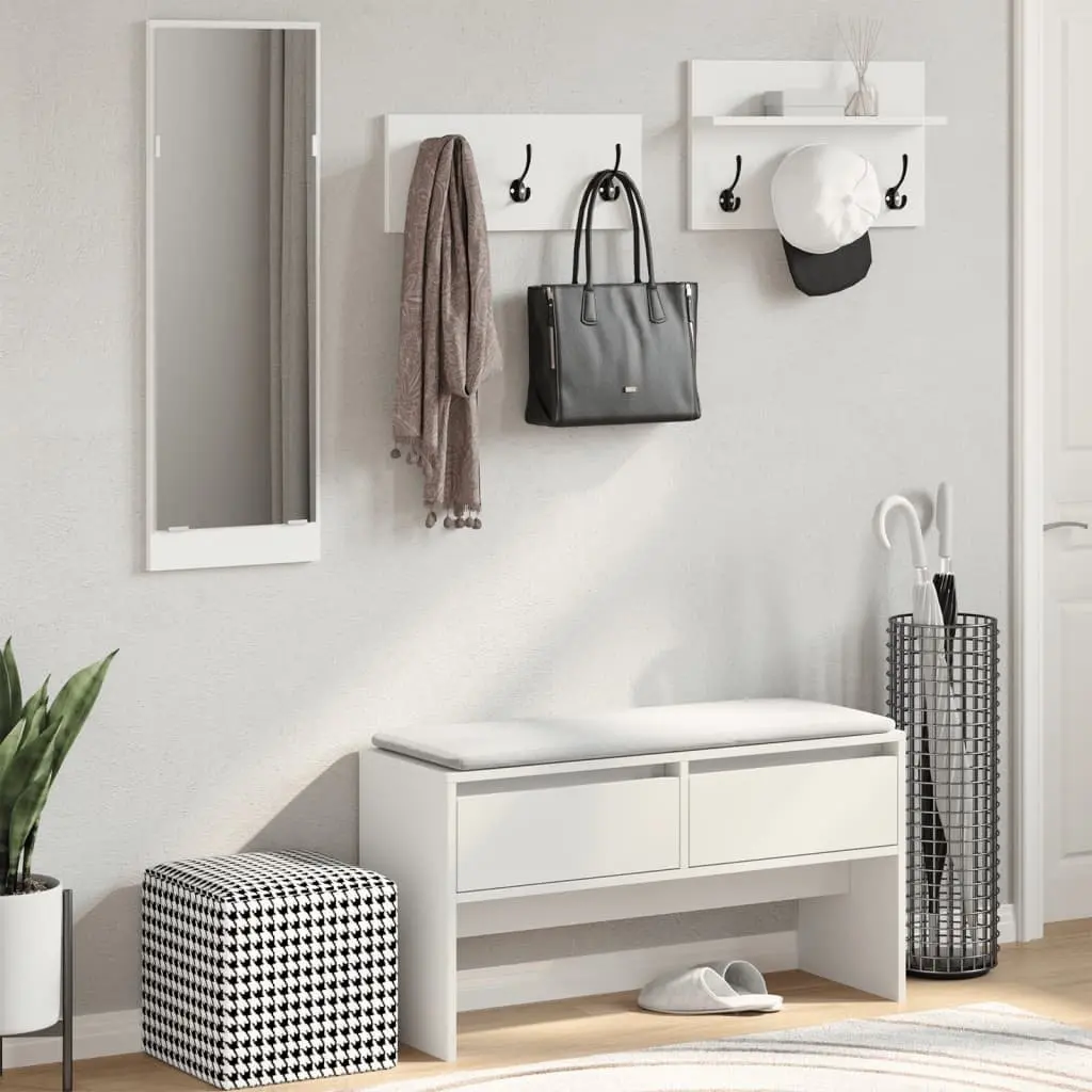 4 Piece White Hallway Furniture Set with Storage Bench