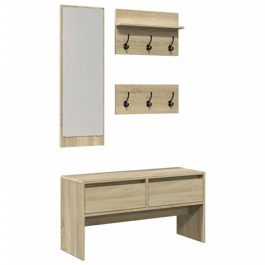 Hallway Furniture Set Storage Bench Shoe Cabinet Mirror Coat Hooks Entryway